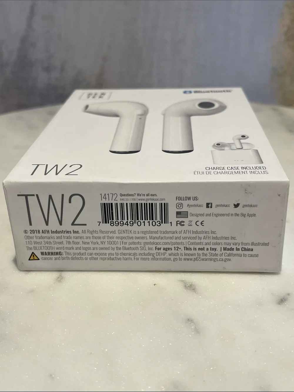 Gentek TW2 Wireless Bluetooth Earbuds - White with a battery 🔋 indicator